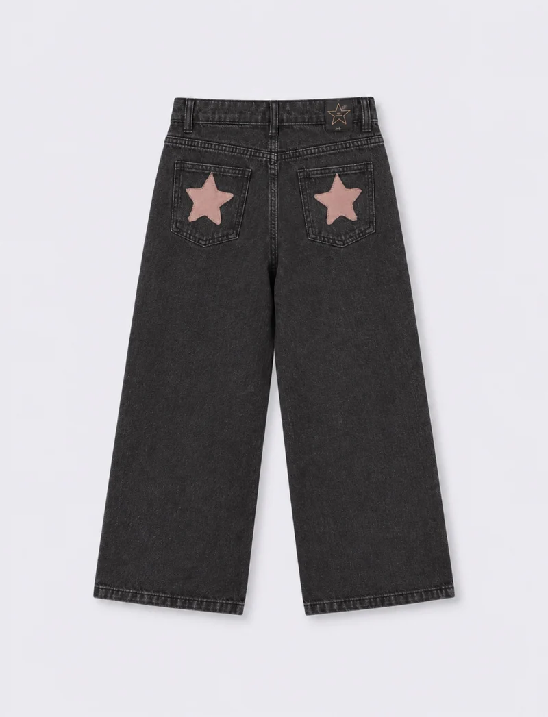 Jeans wide leg neri con patch e borchie - Nero