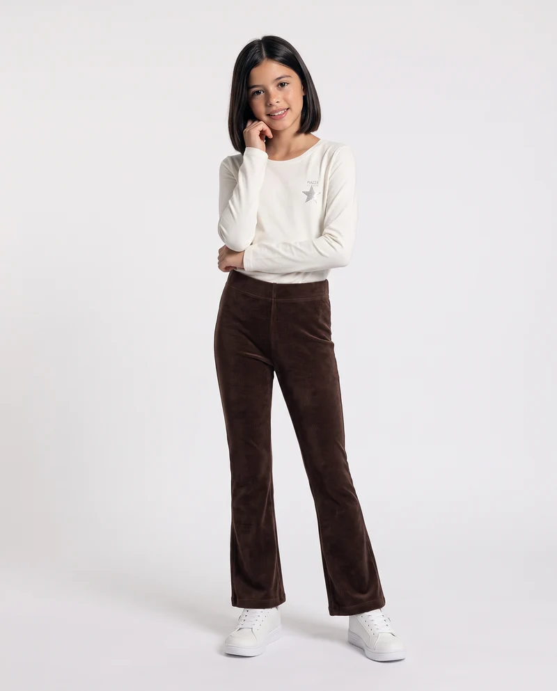 Leggings a zampa in velluto elastico - Marrone cioccolato