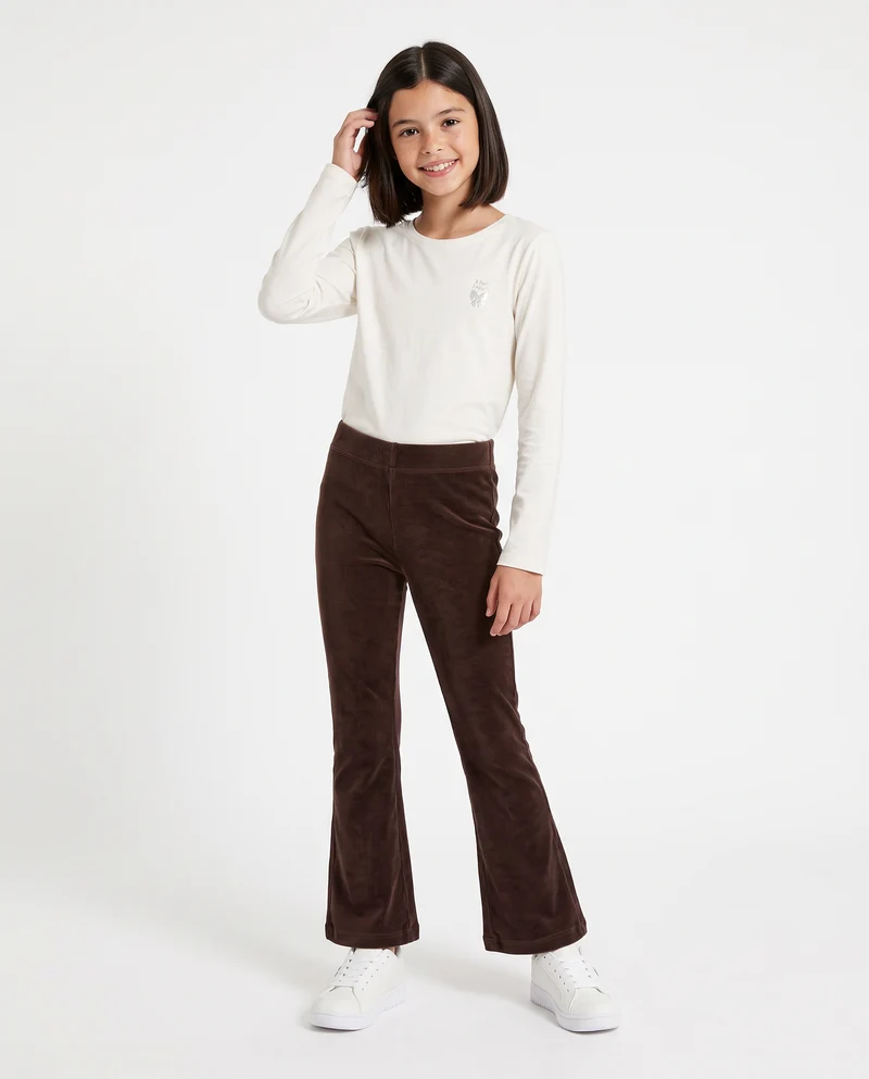Leggings a zampa in velluto elastico - Marrone cioccolato