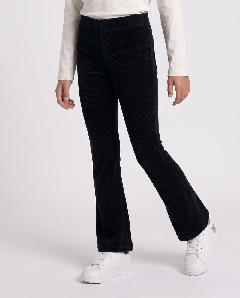 Leggings a zampa in velluto elastico - Nero