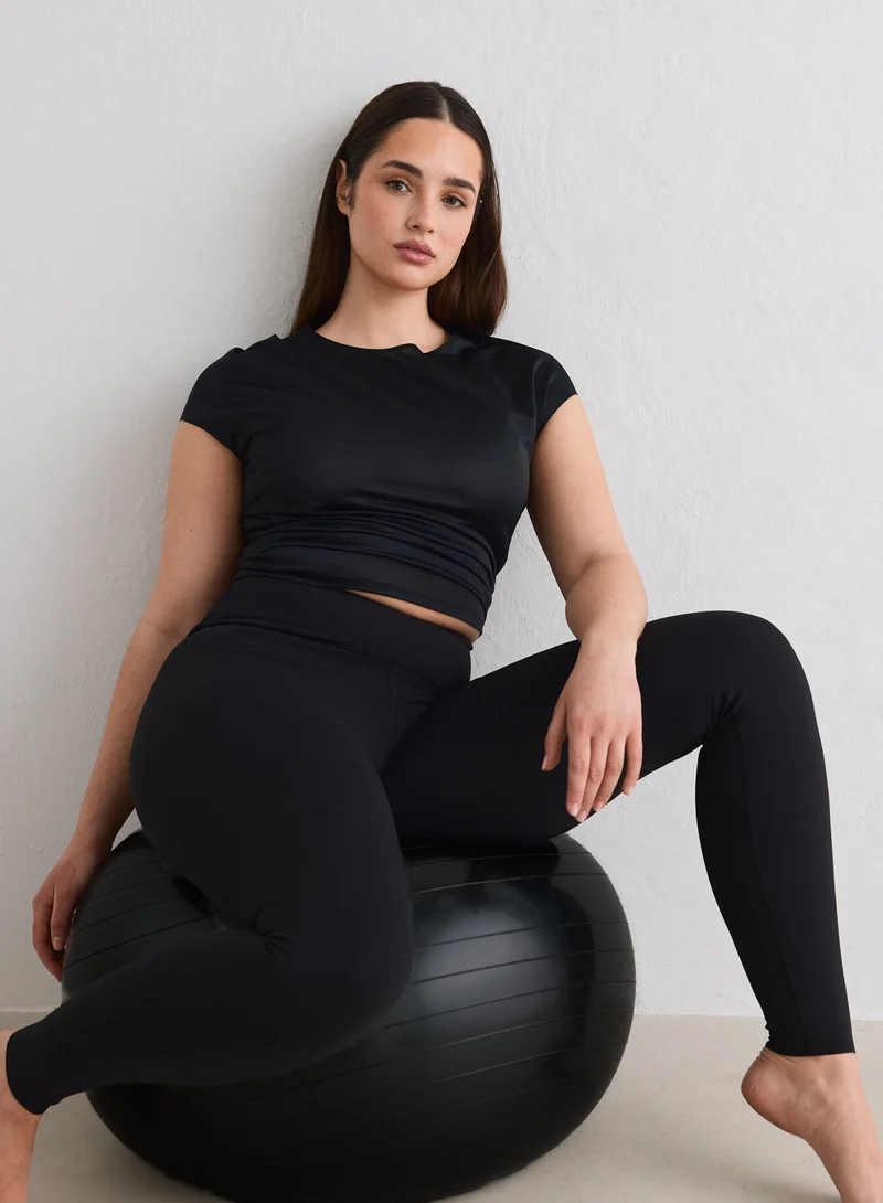Black Luminous Draped Short Sleeve