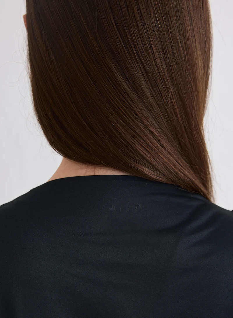 Black Luminous Draped Short Sleeve