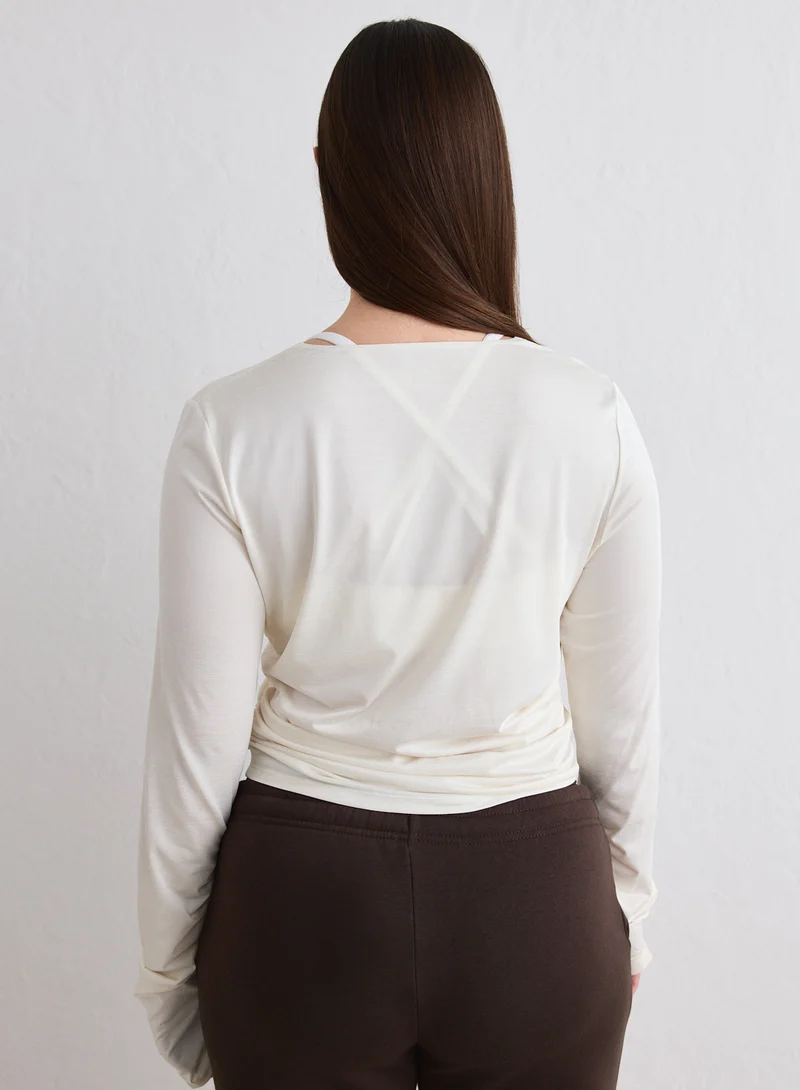 Off White Luminous Draped Long Sleeve