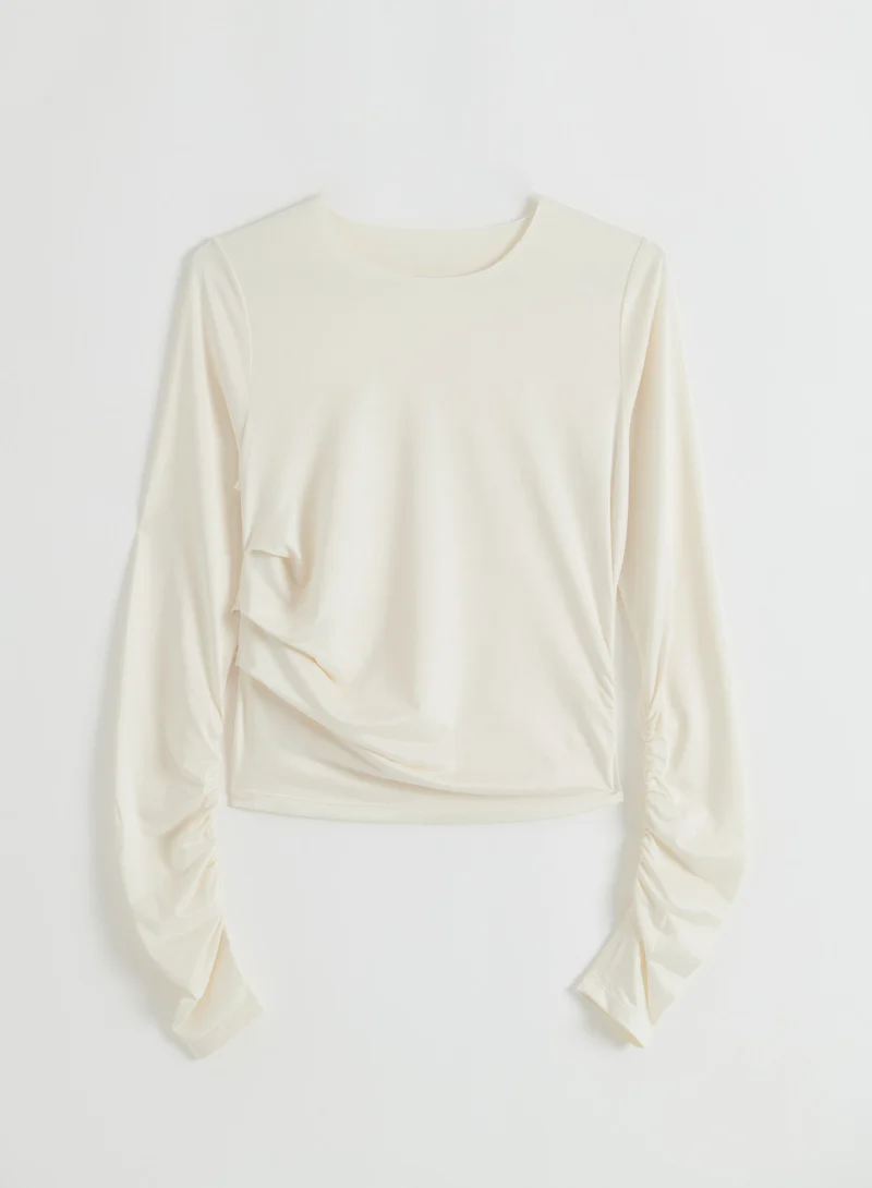 Off White Luminous Draped Long Sleeve
