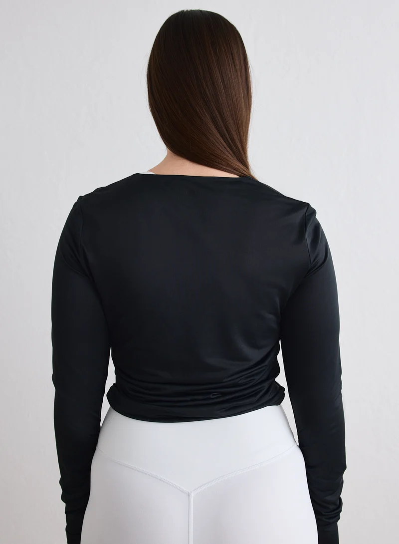 Black Luminous Draped Long Sleeve