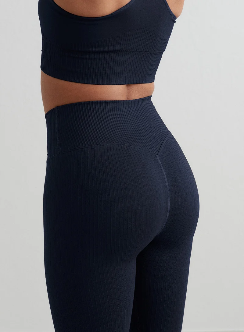 Navy Ribbed Seamless Tall Tights