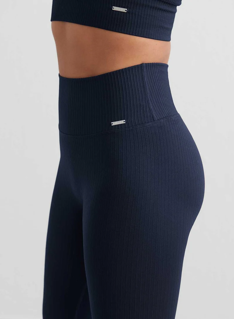 Navy Ribbed Seamless Tall Tights