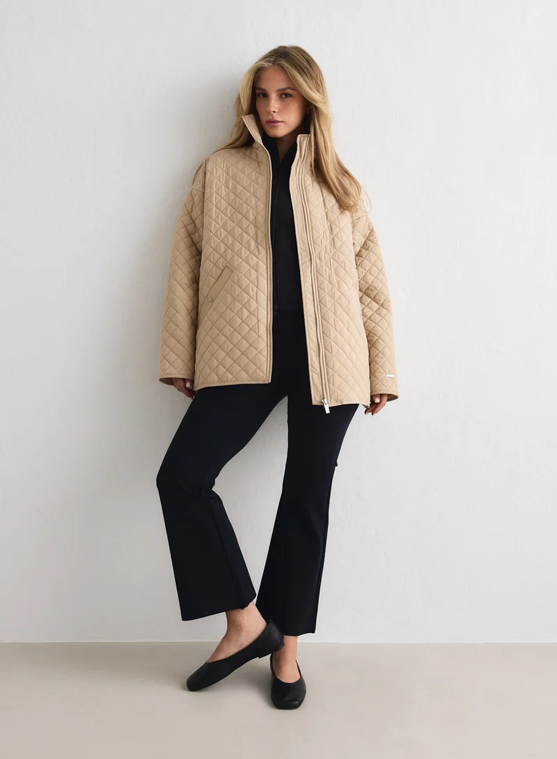 Beige Oversized Quilted Jacket