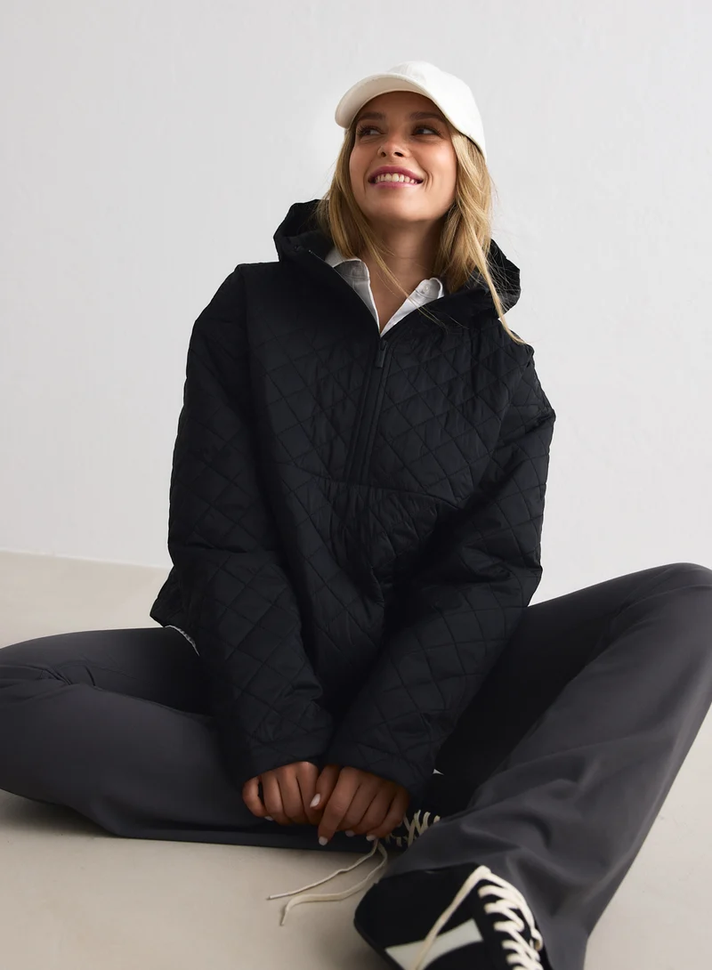 Black Cropped Quilted Anorak