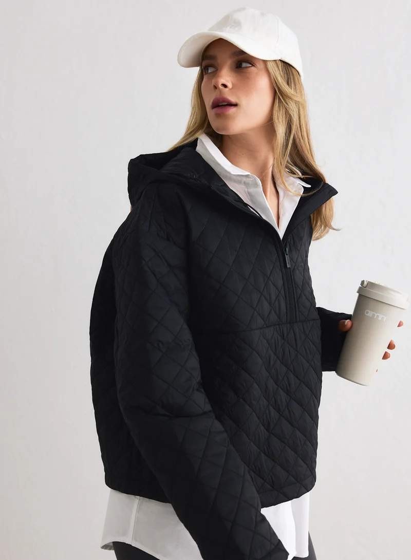 Black Cropped Quilted Anorak