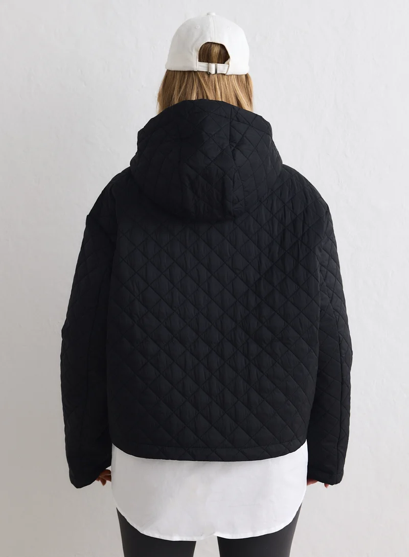 Black Cropped Quilted Anorak