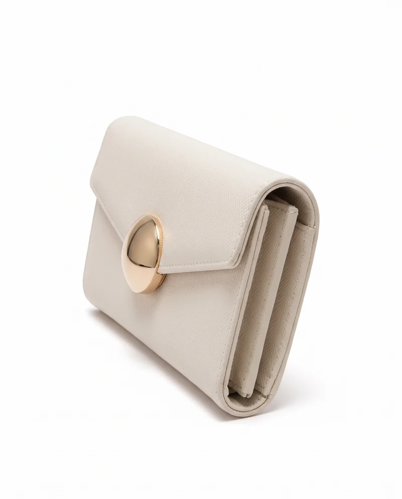 Portafogli donna rettangolare chiusura bottone - Beige