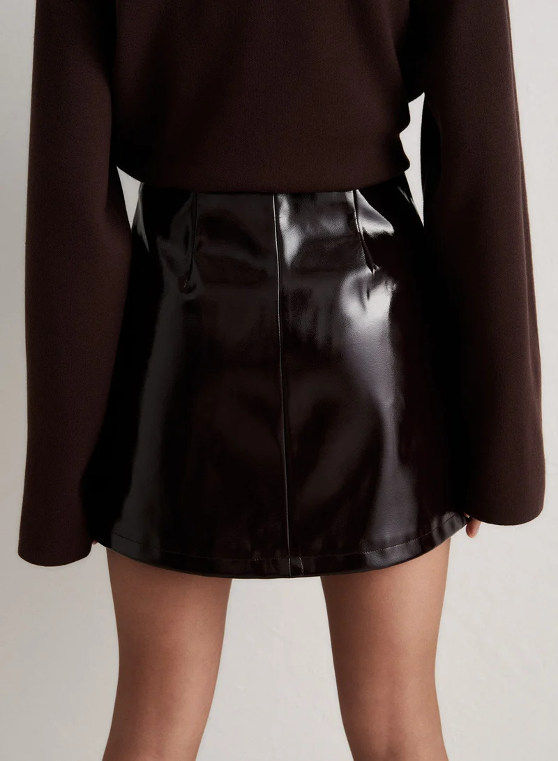 Chocolate Faux Leather Skirt