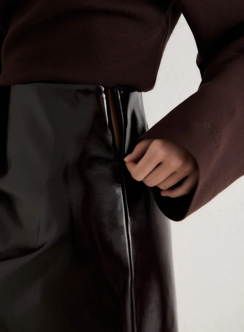 Chocolate Faux Leather Skirt