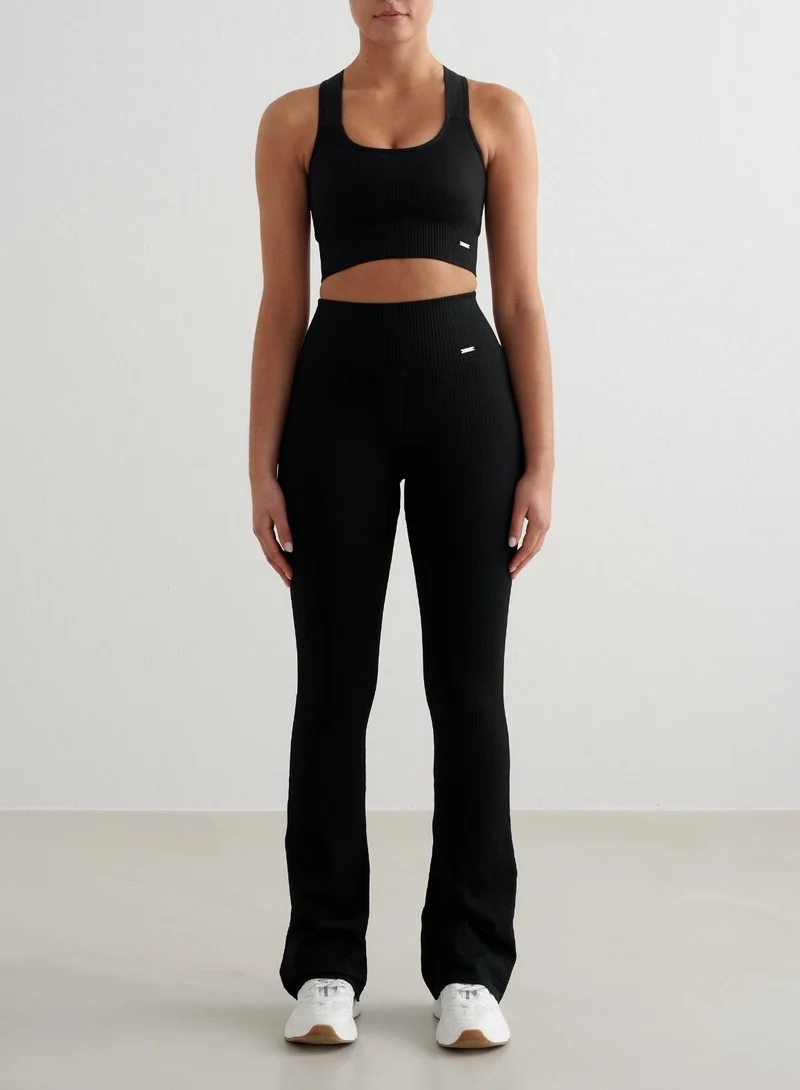 Black Ribbed Seamless Flare Tall Tights