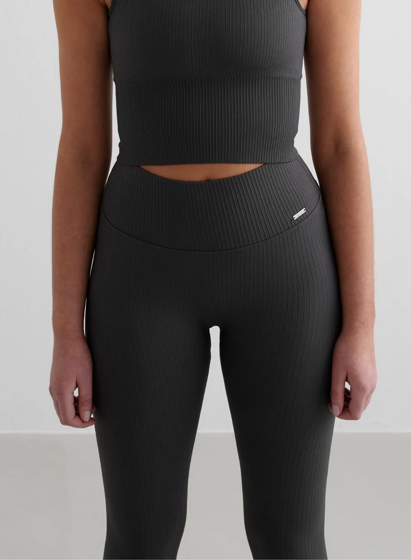 Shadow Grey Ribbed Seamless Tall Tights