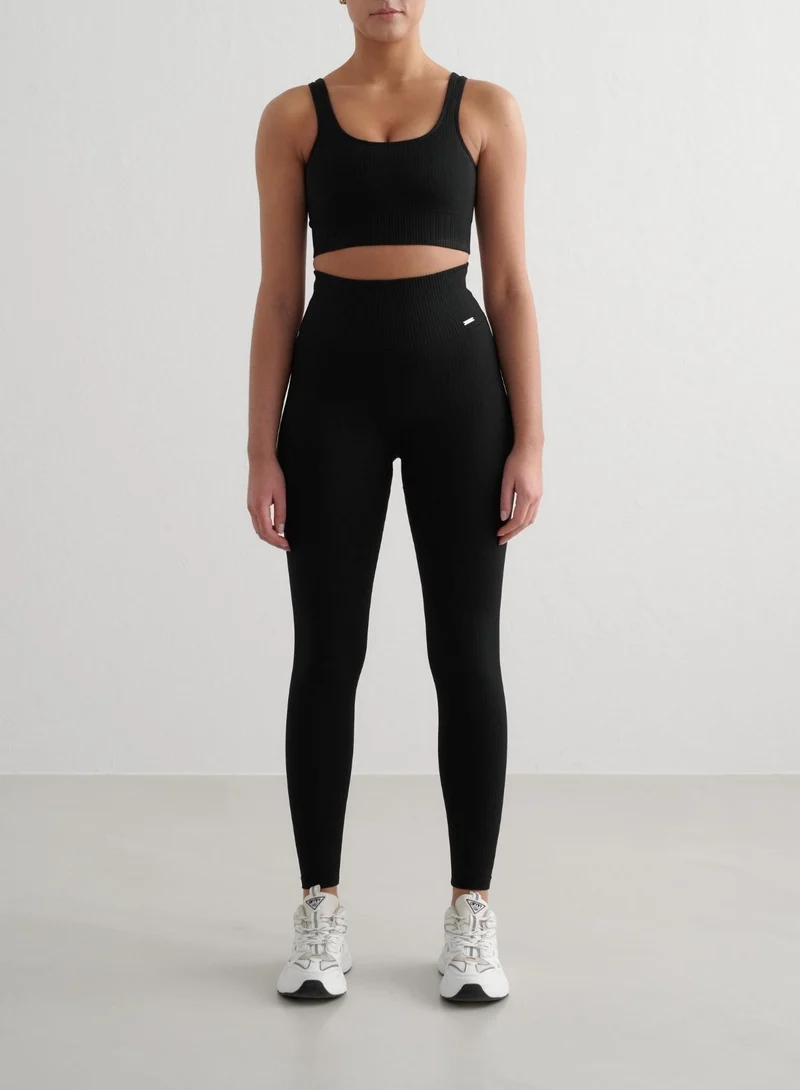 Black Ribbed Seamless Tall Tights