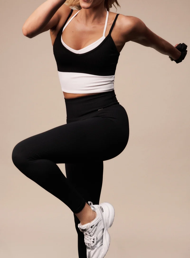Black Ribbed Seamless Tall Tights