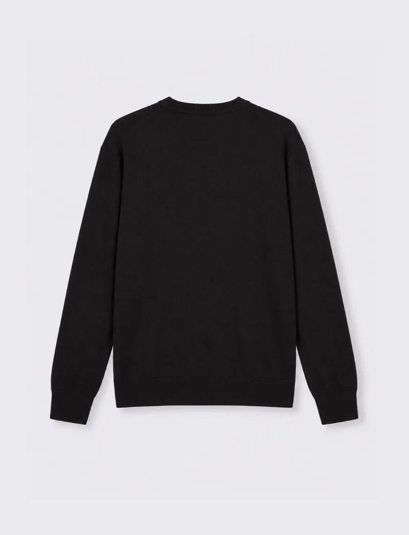Maglia girocollo misto merino maniche lunghe - Nero