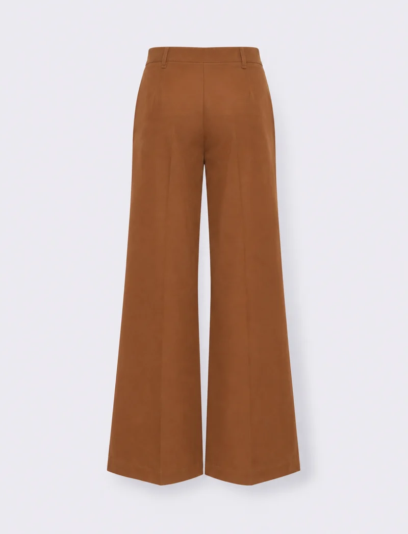 Pantaloni palazzo in tessuto fluido con zip e bottone - Cammello