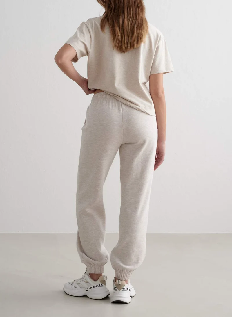 Beige Melange Varsity Boxy T-shirt