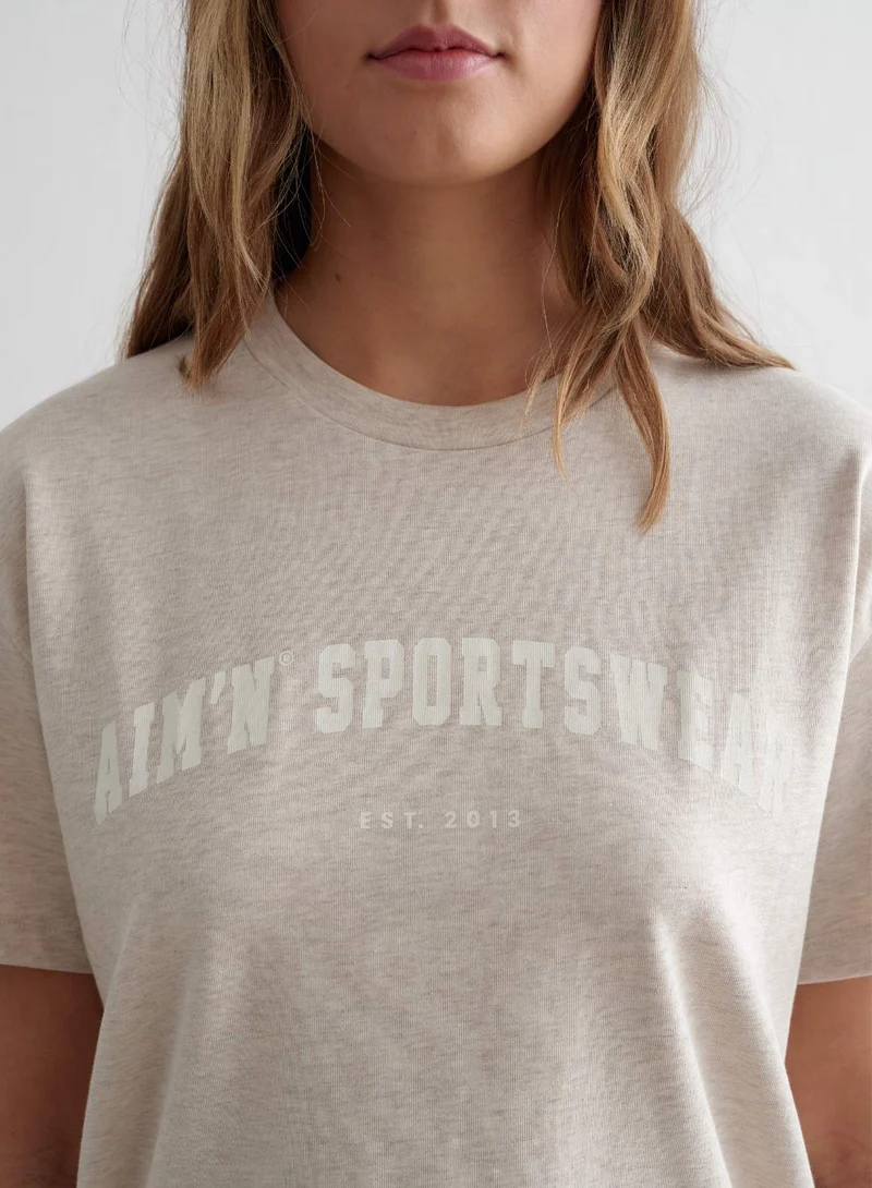 Beige Melange Varsity Boxy T-shirt