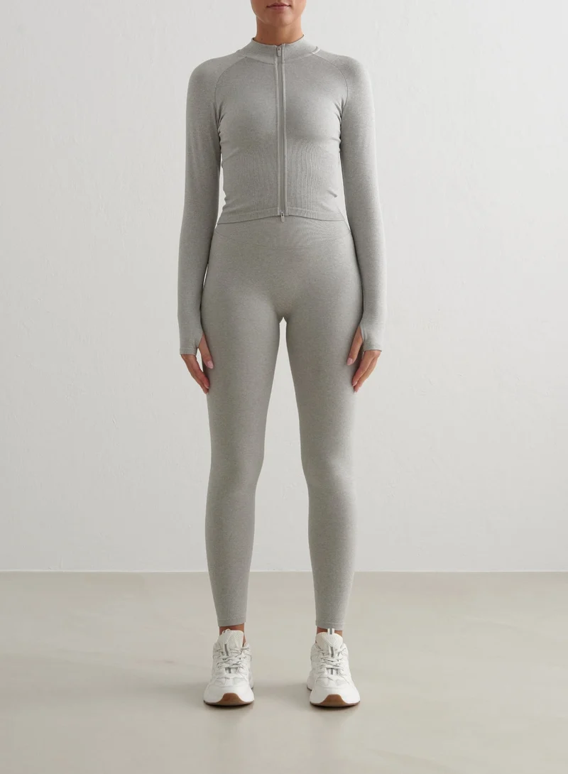 Grey Melange Shape Seamless Zip Jacket
