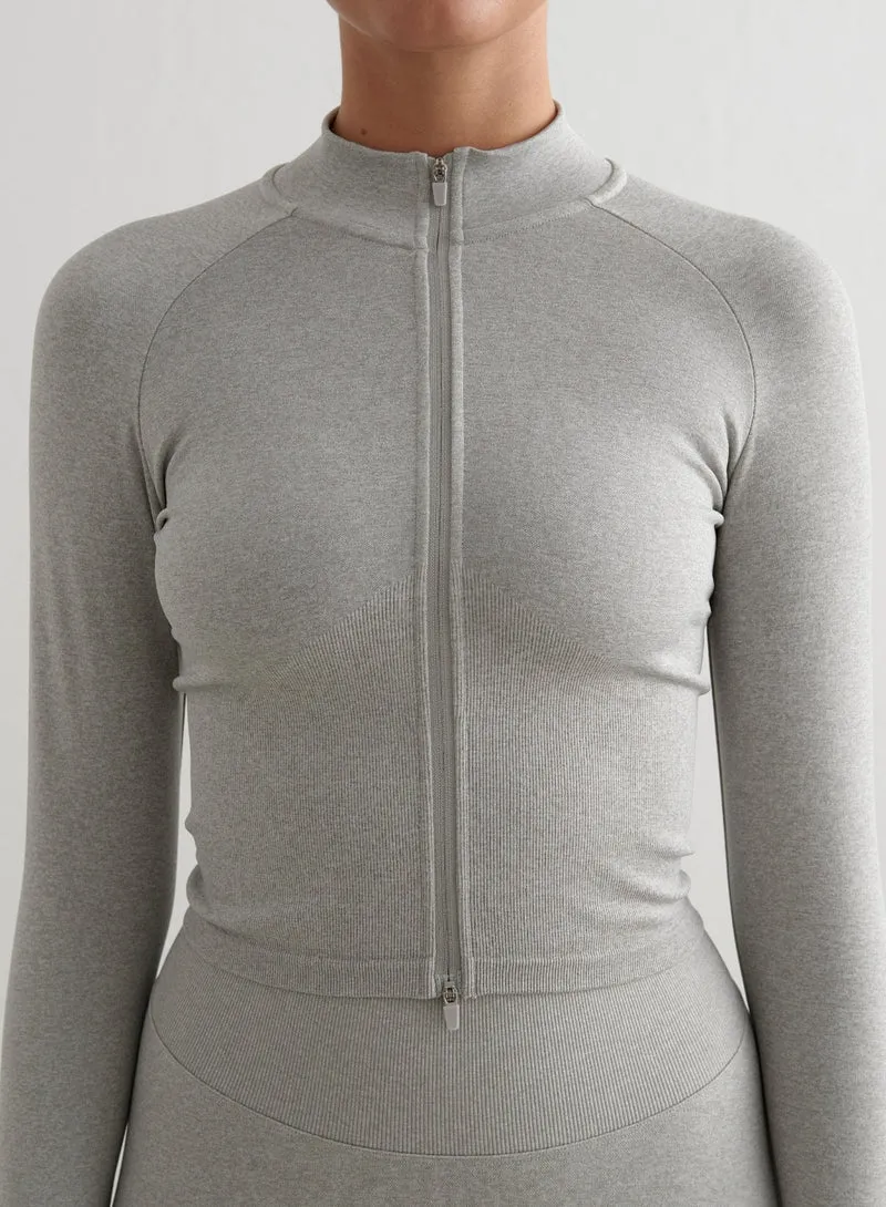 Grey Melange Shape Seamless Zip Jacket