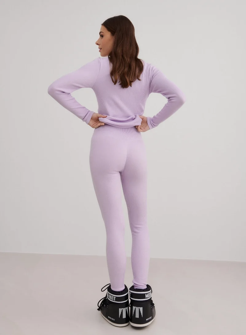 Pale Lavender Ribbed Wool Leggings