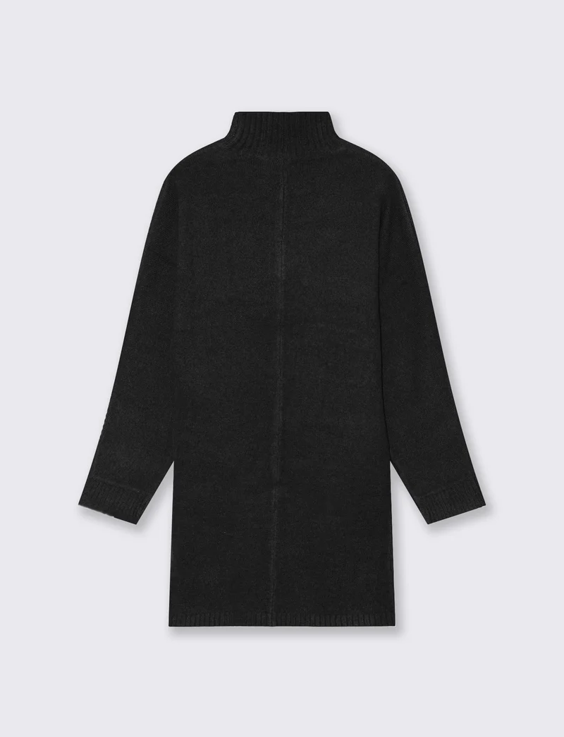 Abito corto in maglia con collo alto - Nero