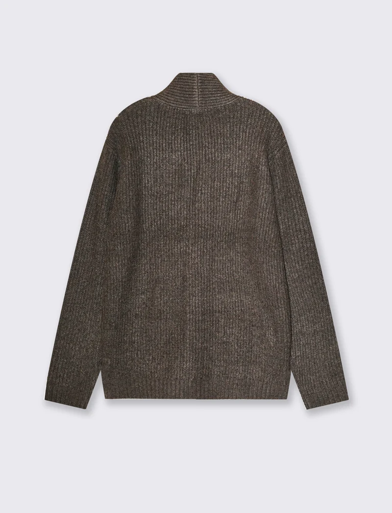 Maglia cardigan jacquard con tasche - Moro