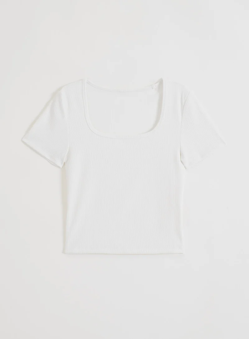 White Ribbed Performance Short Sleeve