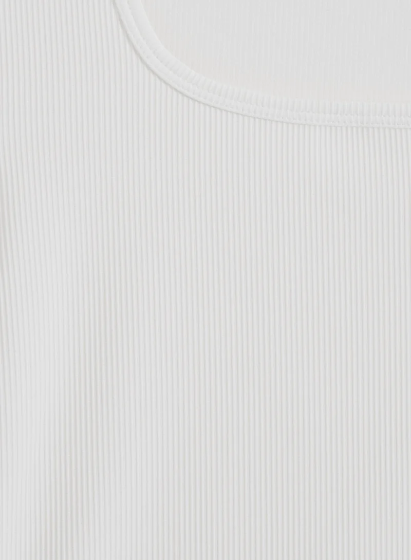 White Ribbed Performance Short Sleeve
