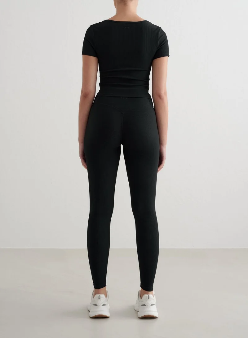 Black Ribbed Performance Short Sleeve