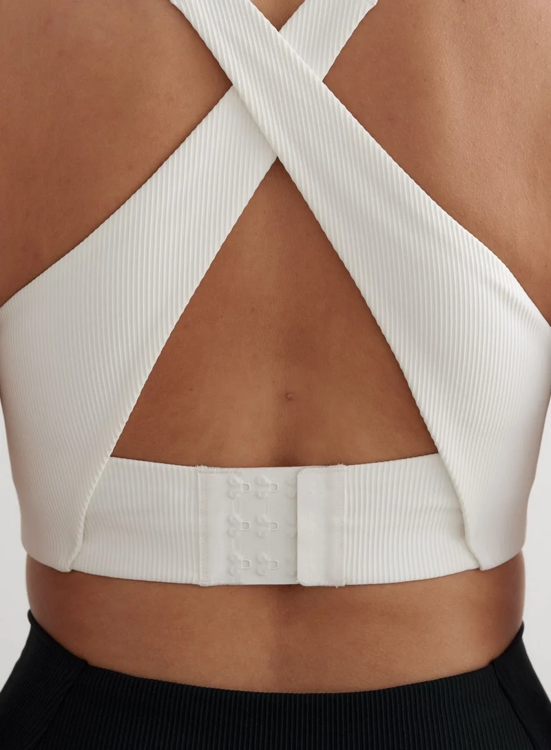 White Ribbed Performance Support Bra