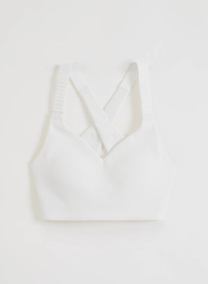 White Ribbed Performance Support Bra