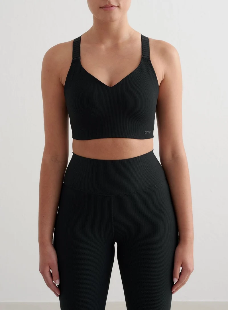 Black Ribbed Performance Support Bra