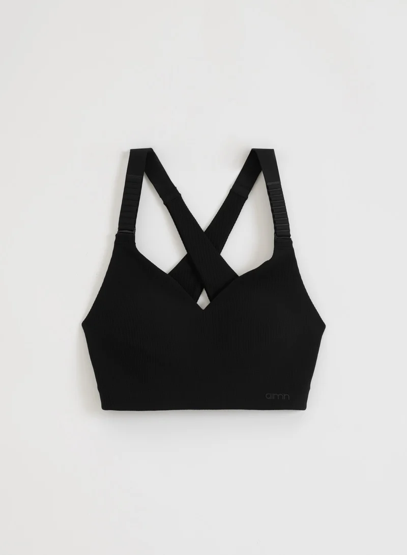 Black Ribbed Performance Support Bra