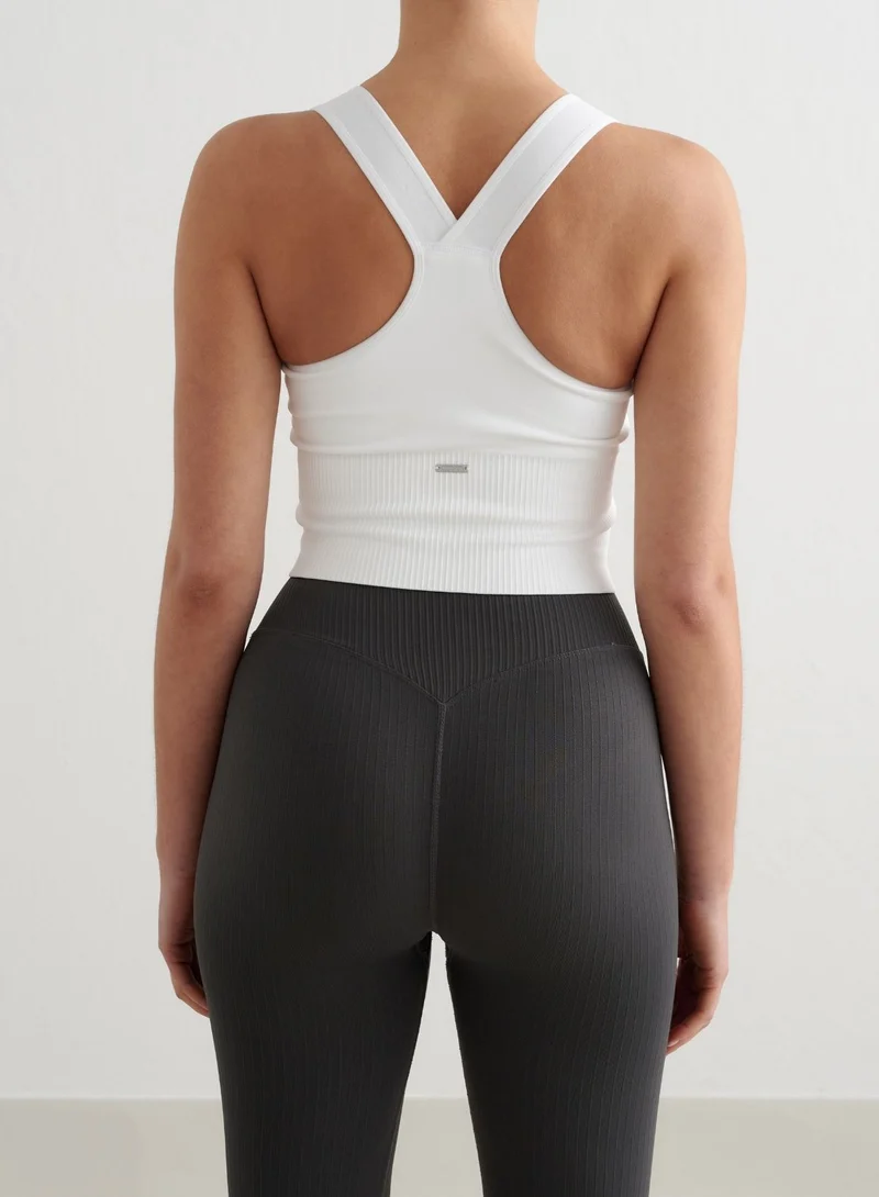White Ribbed Seamless High Support Bralette