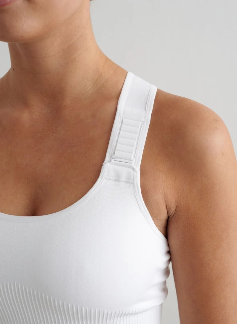 White Ribbed Seamless High Support Bralette