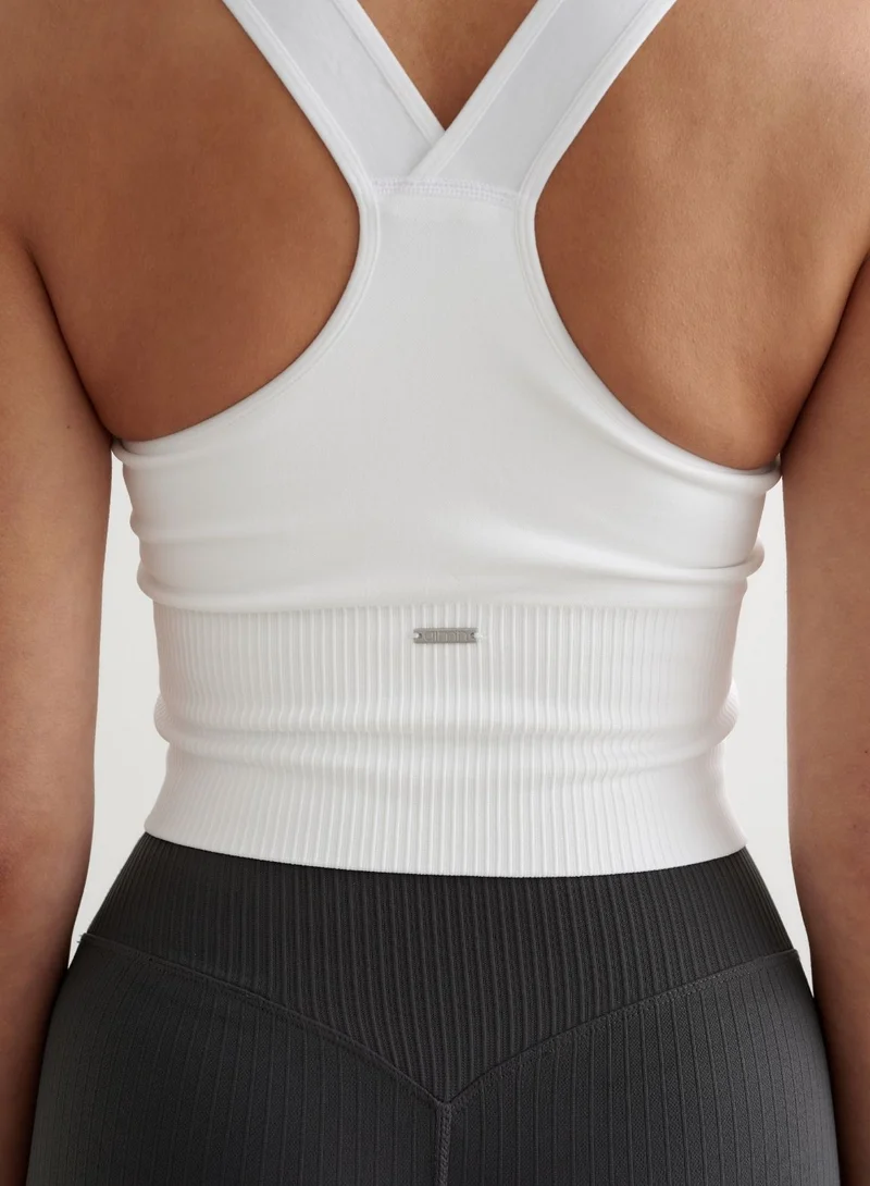 White Ribbed Seamless High Support Bralette