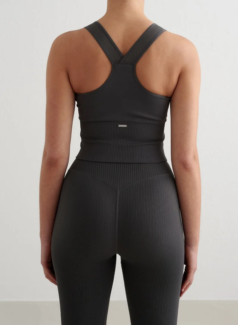Shadow Grey Ribbed Seamless High Support Bralette
