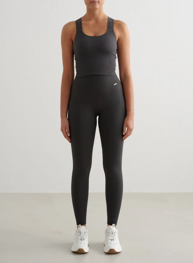 Shadow Grey Ribbed Seamless High Support Bralette