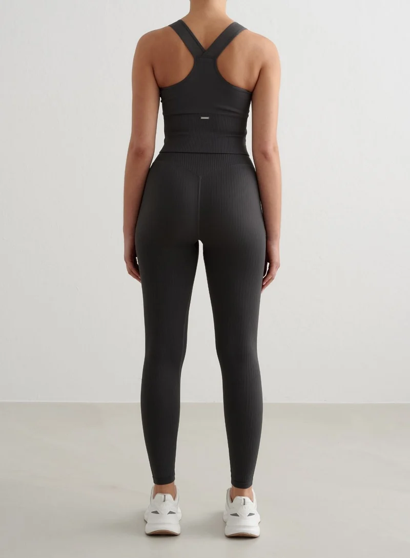 Shadow Grey Ribbed Seamless High Support Bralette