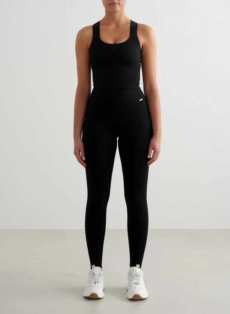 Black Ribbed Seamless High Support Bralette