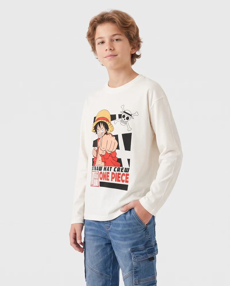 T-shirt maniche lunghe One Piece cotone - Bianco latte