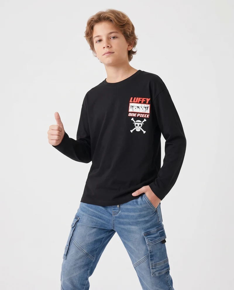 T-shirt maniche lunghe One Piece cotone - Nero