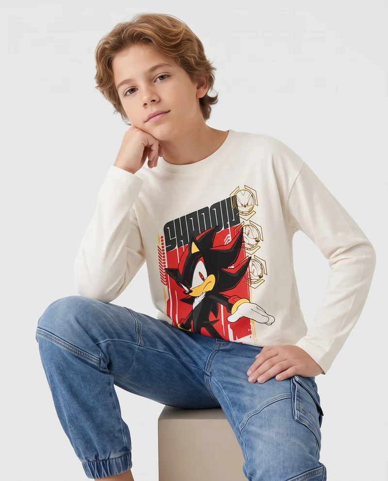 T-shirt Sonic maniche lunghe in cotone - Bianco latte