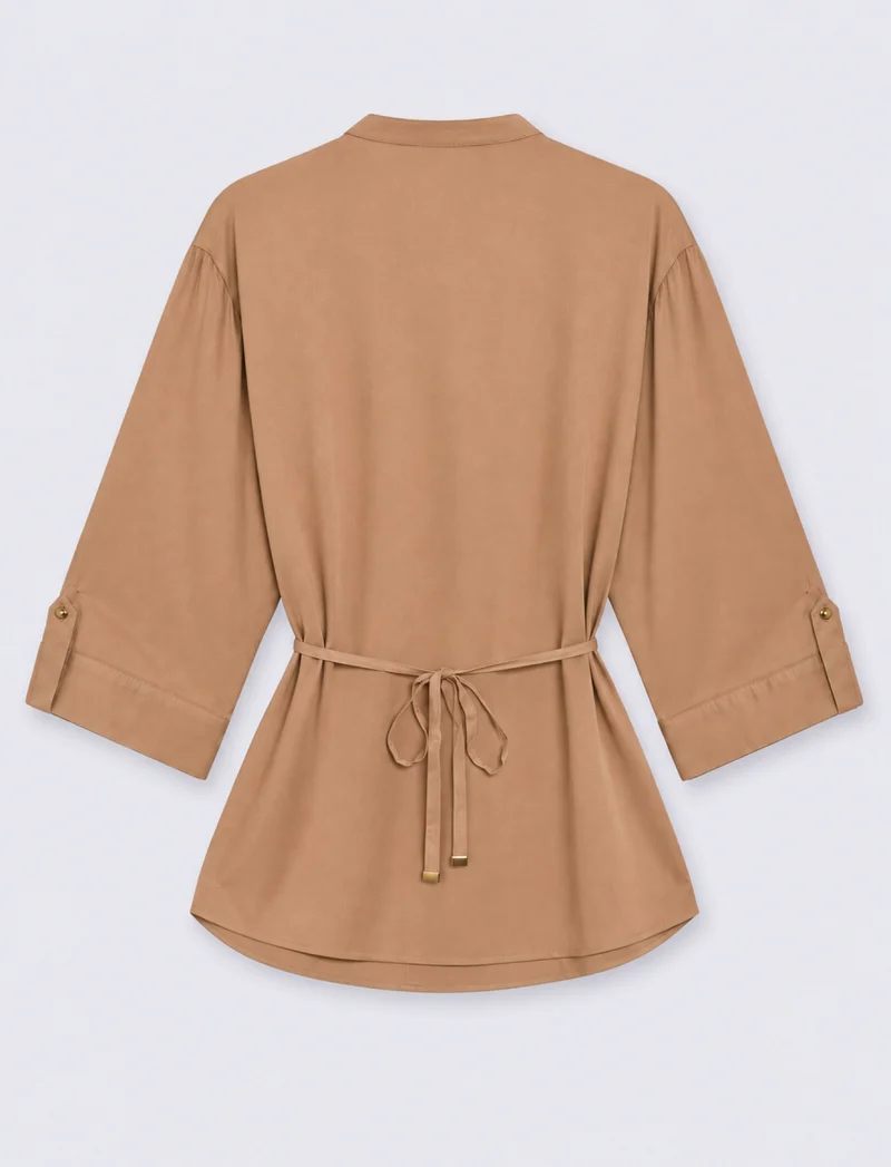 camicia manica lunga scollo a v - Cammello
