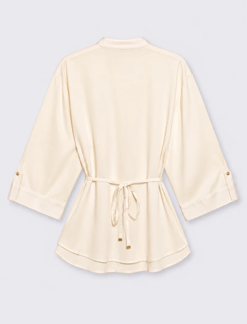 camicia manica lunga scollo a v - Avorio
